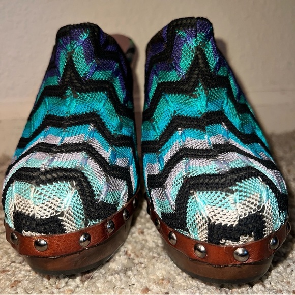 MISSONI Women’s ZigZag Black Blue Purple Fabric Leather Clogs Made in Italy 7.5 - Picture 15 of 16